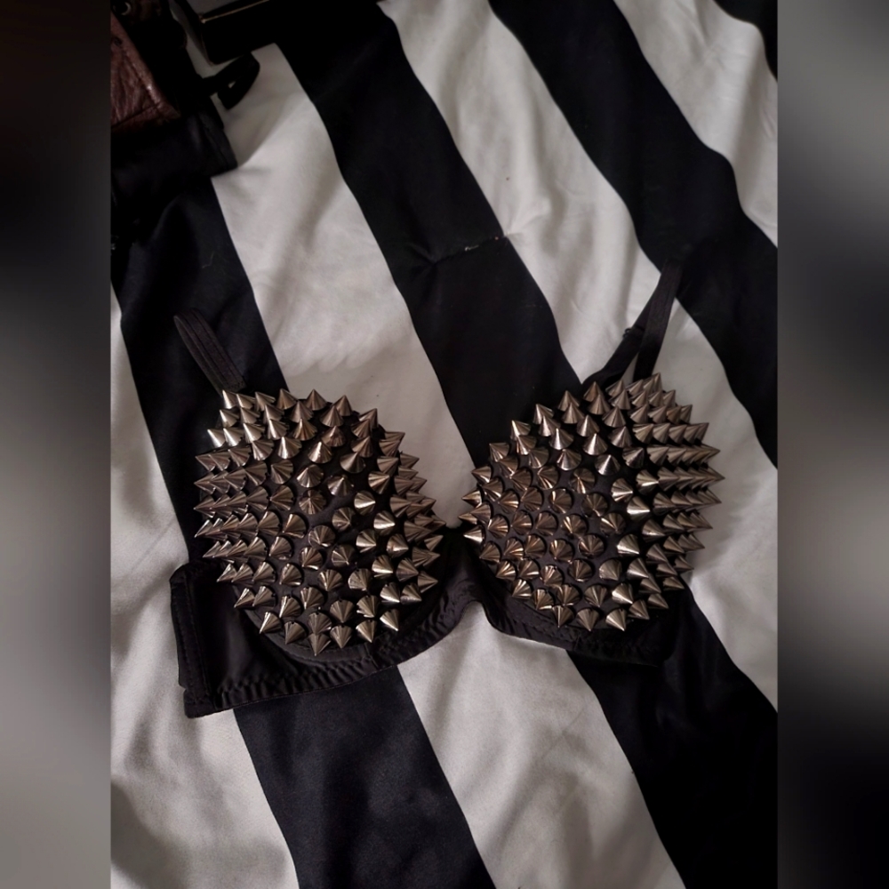 Gothic Spike Gunmetal & Black Bra